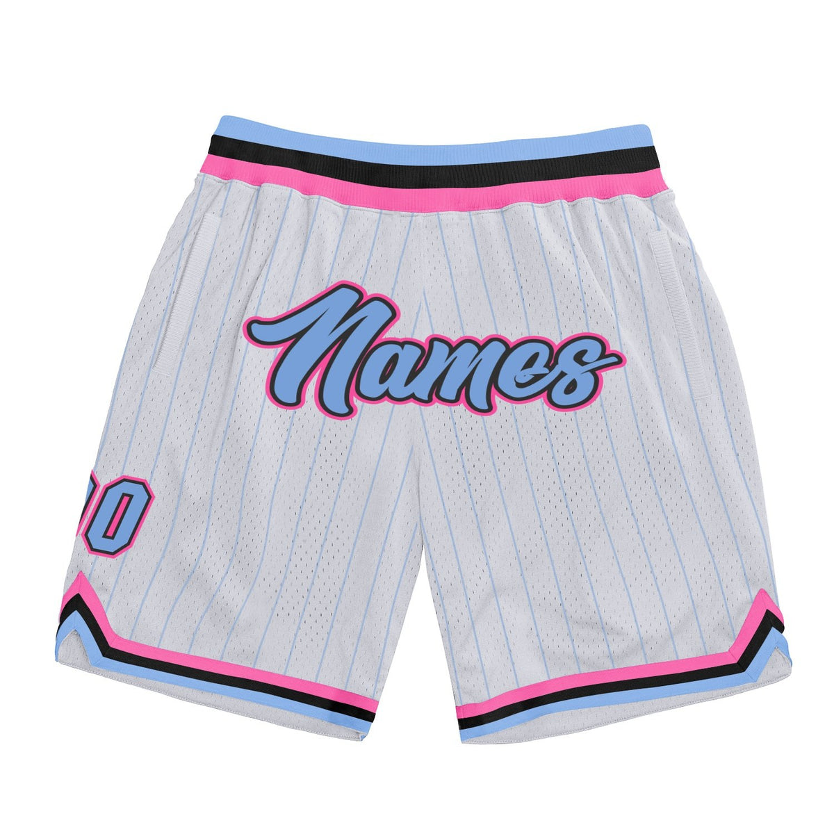 Custom White Light Blue Pinstripe Light Blue-Pink Authentic Basketball Shorts photo 1
