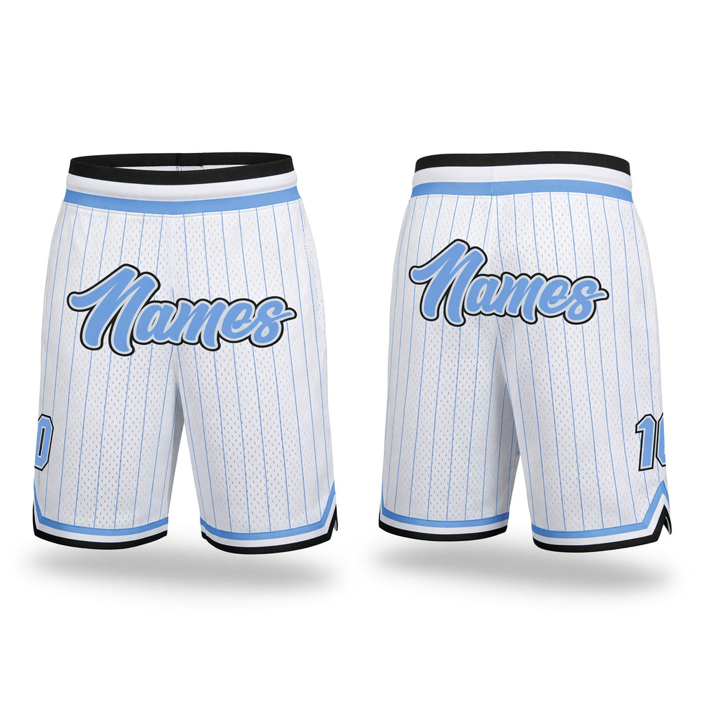 Custom White Light Blue Pinstripe Light Blue-Black Authentic Basketball Shorts