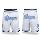 Custom White Light Blue Pinstripe Light Blue-Black Authentic Basketball Shorts