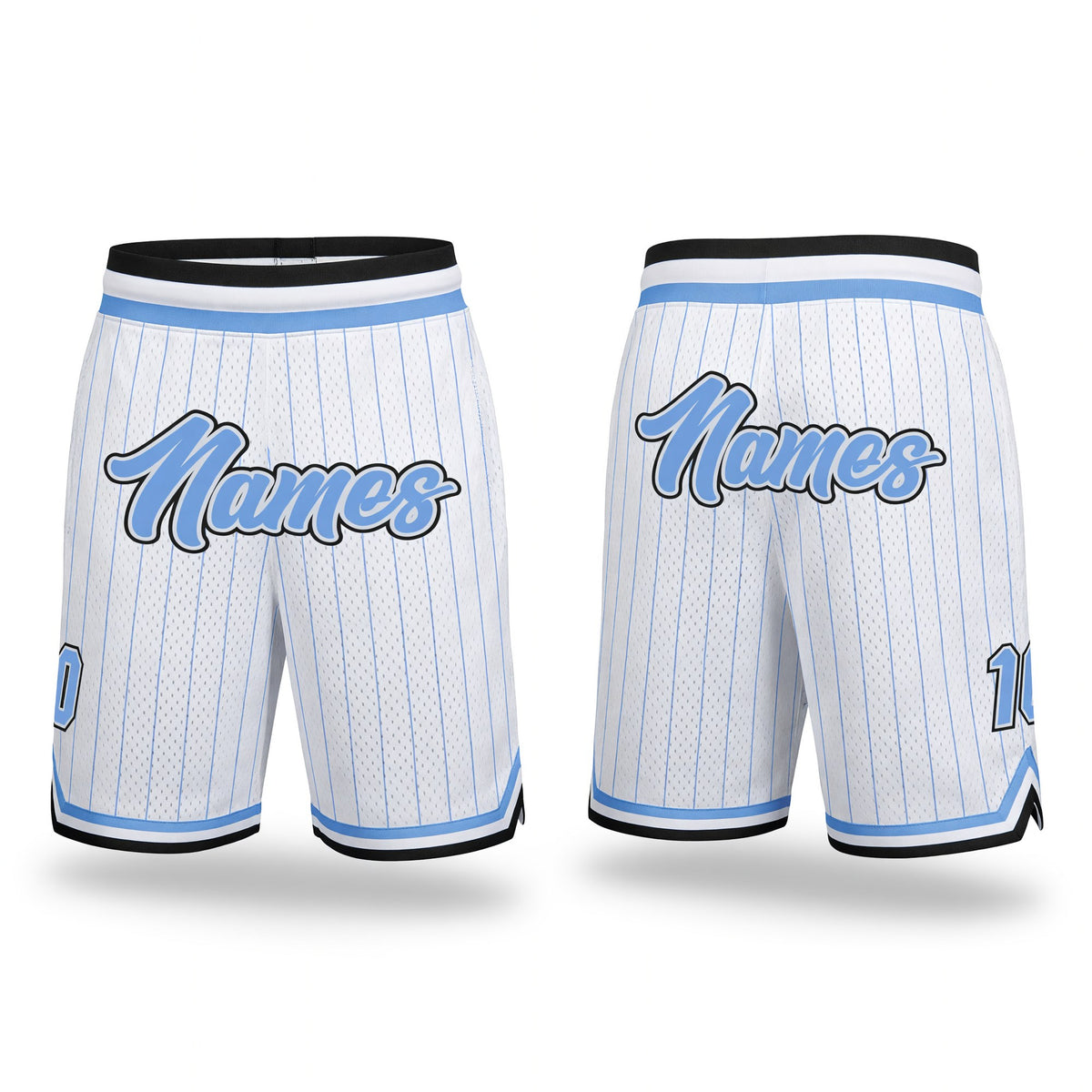 Custom White Light Blue Pinstripe Light Blue-Black Authentic Basketball Shorts