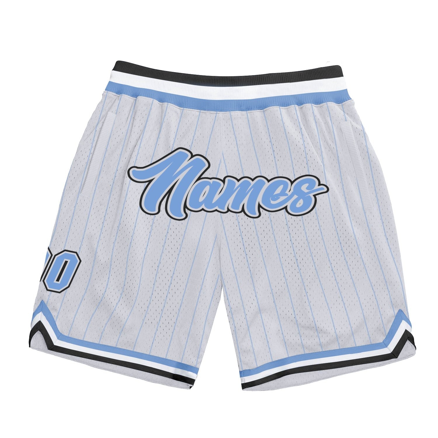 Custom White Light Blue Pinstripe Light Blue-Black Authentic Basketball Shorts photo 1