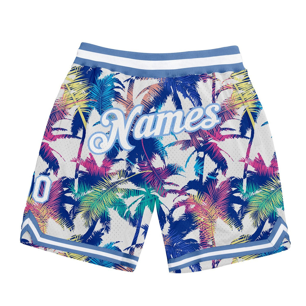 Custom White White-Light Blue 3D Pattern Design Palm Trees Authentic Basketball Shorts photo 1