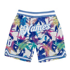 Custom White White-Light Blue 3D Pattern Design Palm Trees Authentic Basketball Shorts photo 1