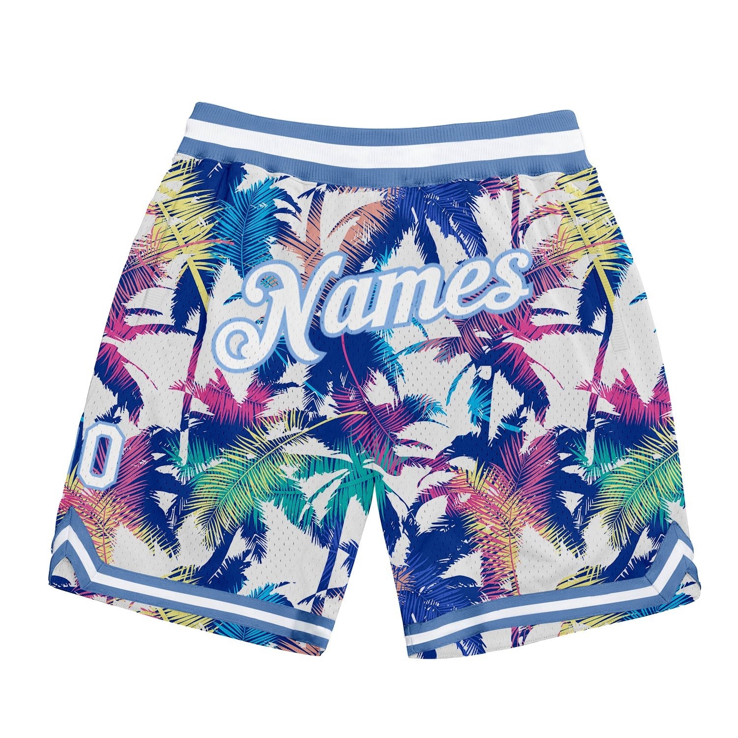 Custom White White-Light Blue 3D Pattern Design Palm Trees Authentic Basketball Shorts photo 1