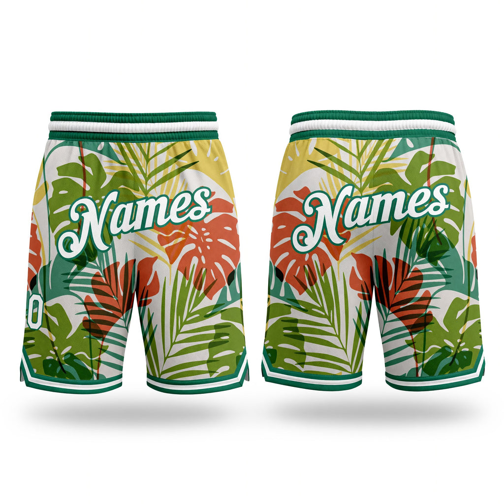 Custom White White-Kelly Green 3D Pattern Design Palm Trees Authentic Basketball Shorts