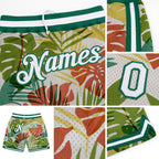 Custom White White-Kelly Green 3D Pattern Design Palm Trees Authentic Basketball Shorts detail