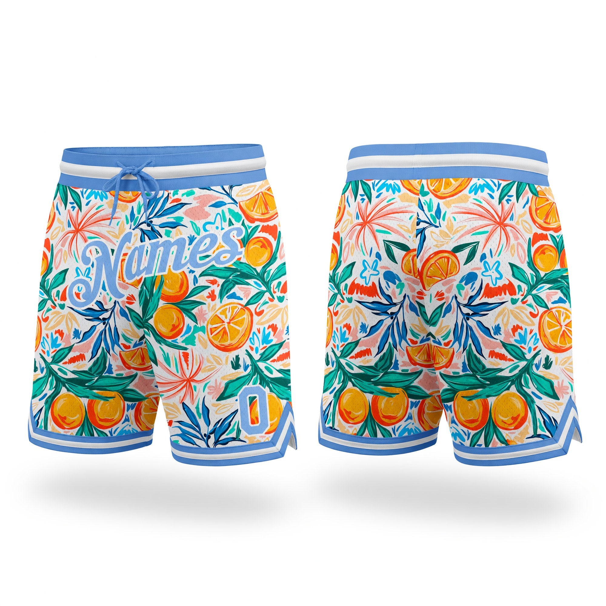 Custom White Light Blue-White 3D Pattern Design Oranges Authentic Basketball Shorts
