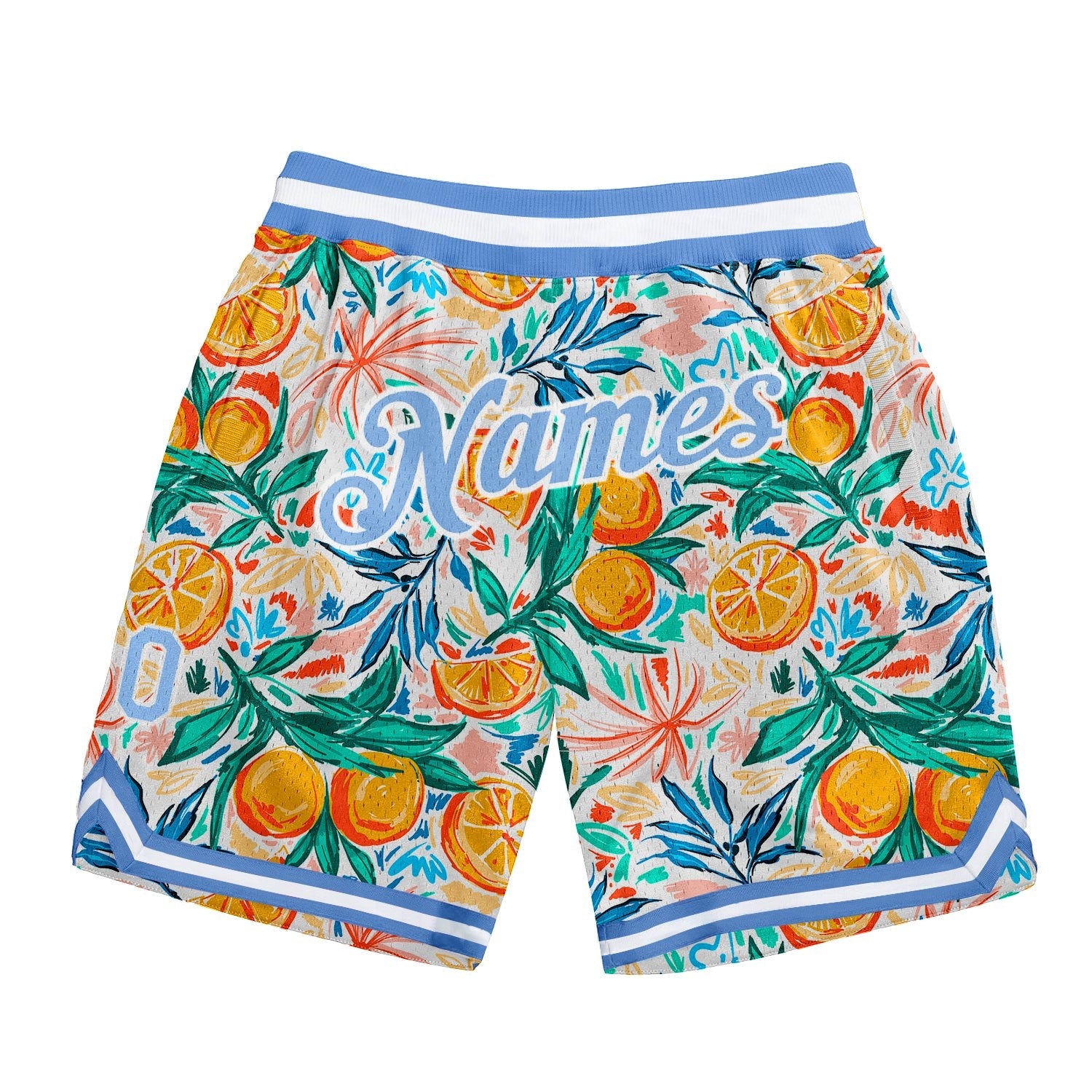 Custom White Light Blue-White 3D Pattern Design Oranges Authentic Basketball Shorts photo 1
