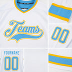 Custom White Light Blue-Gold Hockey Jersey detail