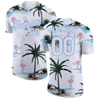 Custom White White-Light Blue 3D Pattern Design Hawaii Palm Trees Performance T-Shirt