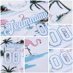 Custom White White-Light Blue 3D Pattern Design Hawaii Palm Trees Performance T-Shirt detail