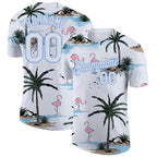 Custom White White-Light Blue 3D Pattern Design Hawaii Palm Trees Performance T-Shirt photo 1