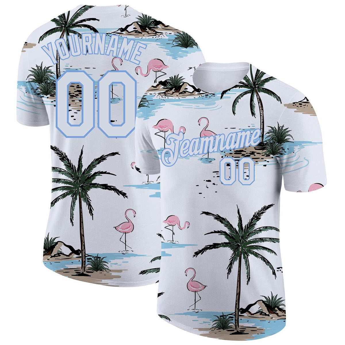 Custom White White-Light Blue 3D Pattern Design Hawaii Palm Trees Performance T-Shirt photo 1