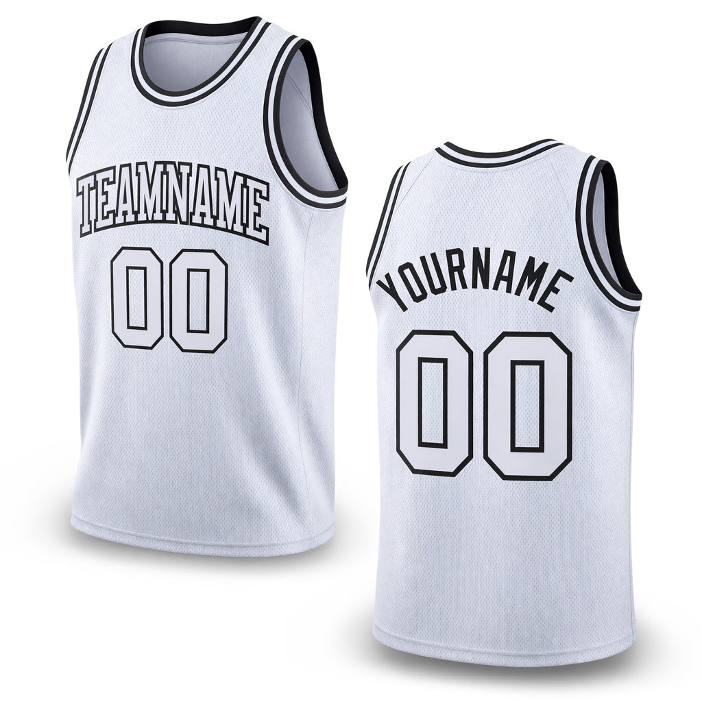 Custom White White-Black Authentic Throwback Basketball Jersey