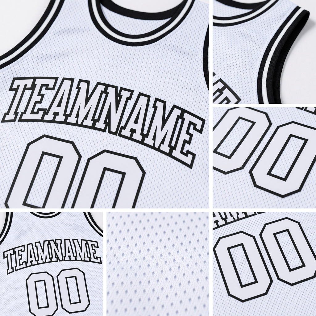 Custom White White-Black Authentic Throwback Basketball Jersey detail