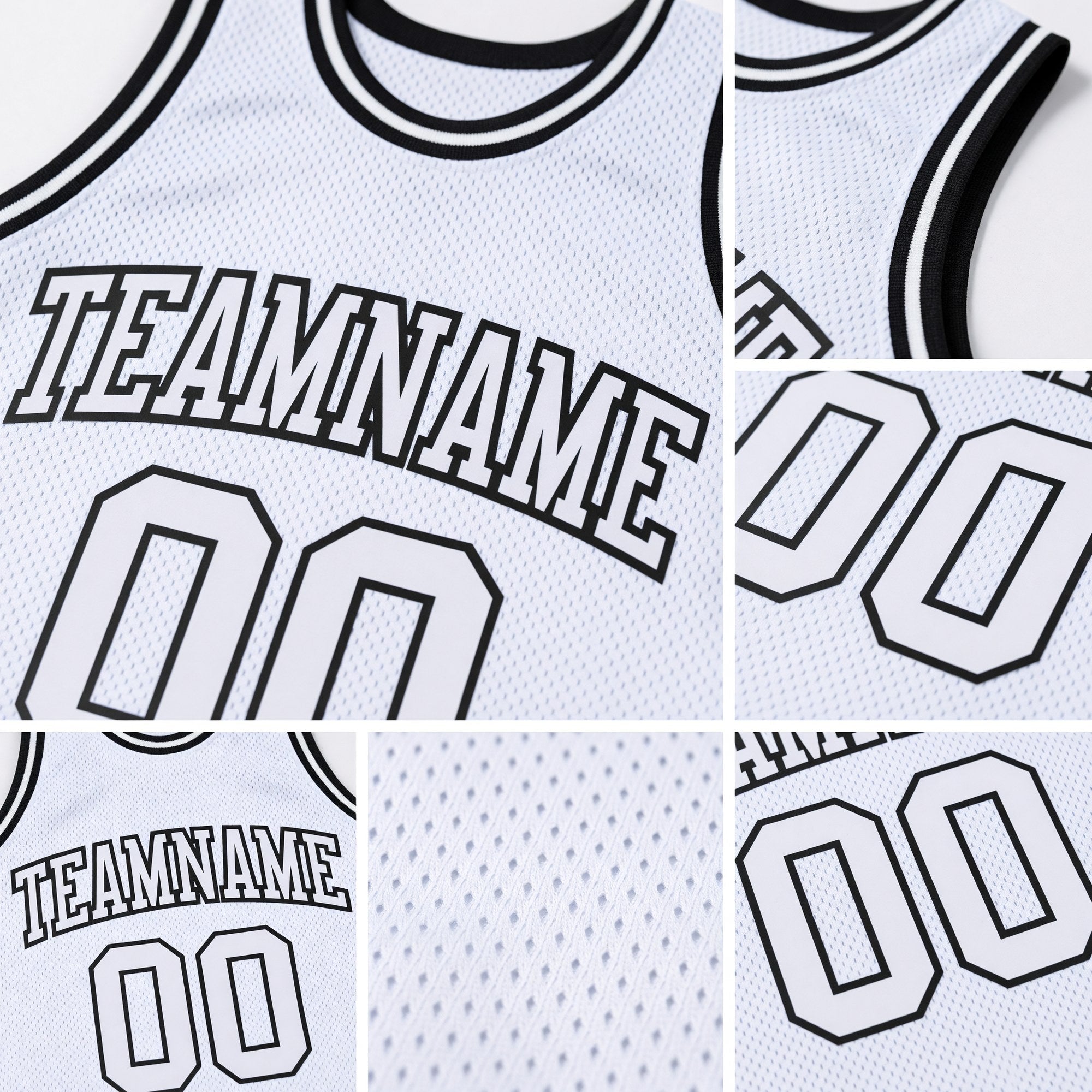 Custom White White-Black Authentic Throwback Basketball Jersey detail