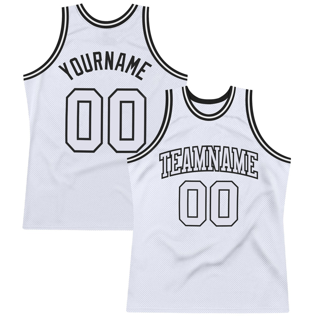 Custom White White-Black Authentic Throwback Basketball Jersey photo 1