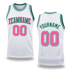 Custom White Pink-Kelly Green Authentic Throwback Basketball Jersey