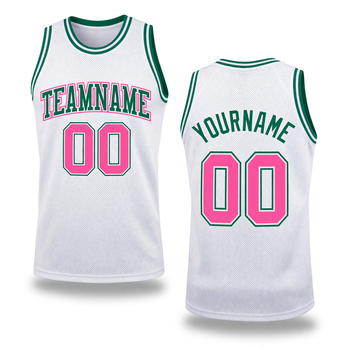 Custom White Pink-Kelly Green Authentic Throwback Basketball Jersey