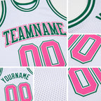 Custom White Pink-Kelly Green Authentic Throwback Basketball Jersey detail
