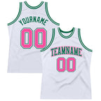 Custom White Pink-Kelly Green Authentic Throwback Basketball Jersey photo 1