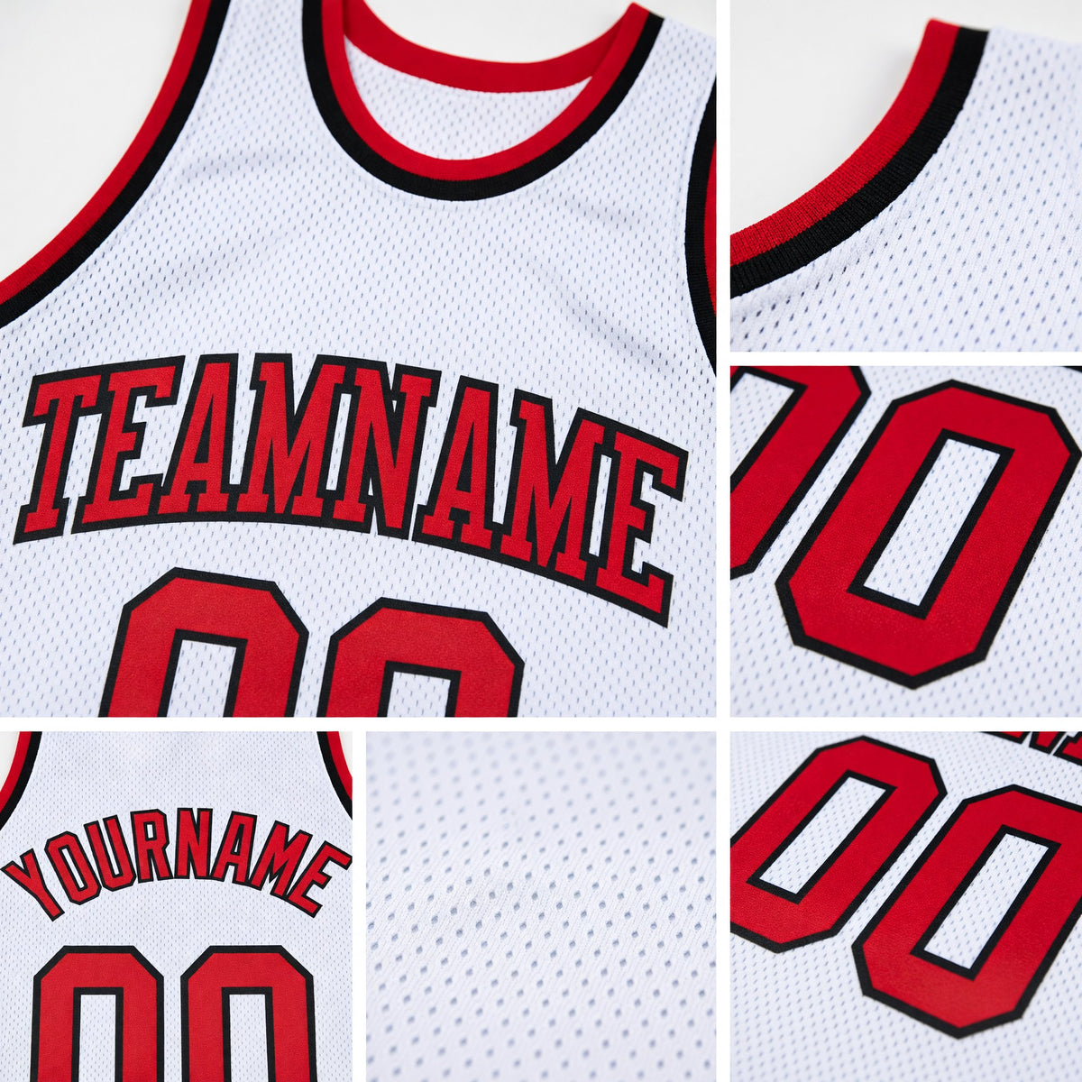 Custom White Red-Black Authentic Throwback Basketball Jersey detail