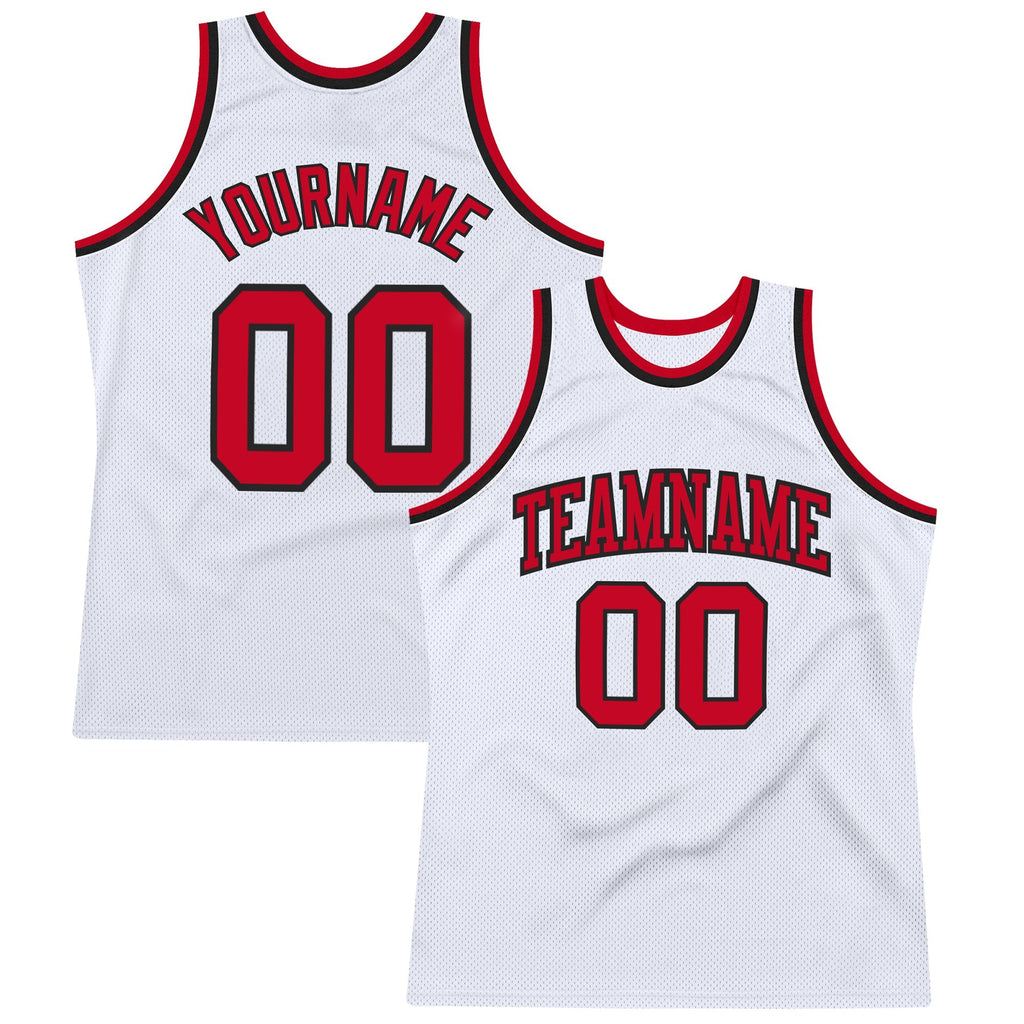 Custom White Red-Black Authentic Throwback Basketball Jersey photo 1
