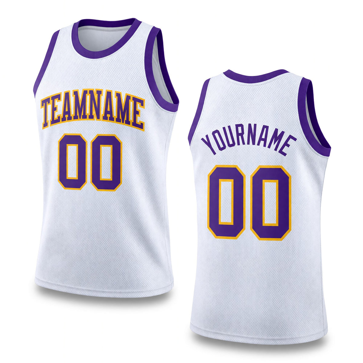 Custom White Purple-Gold Authentic Throwback Basketball Jersey