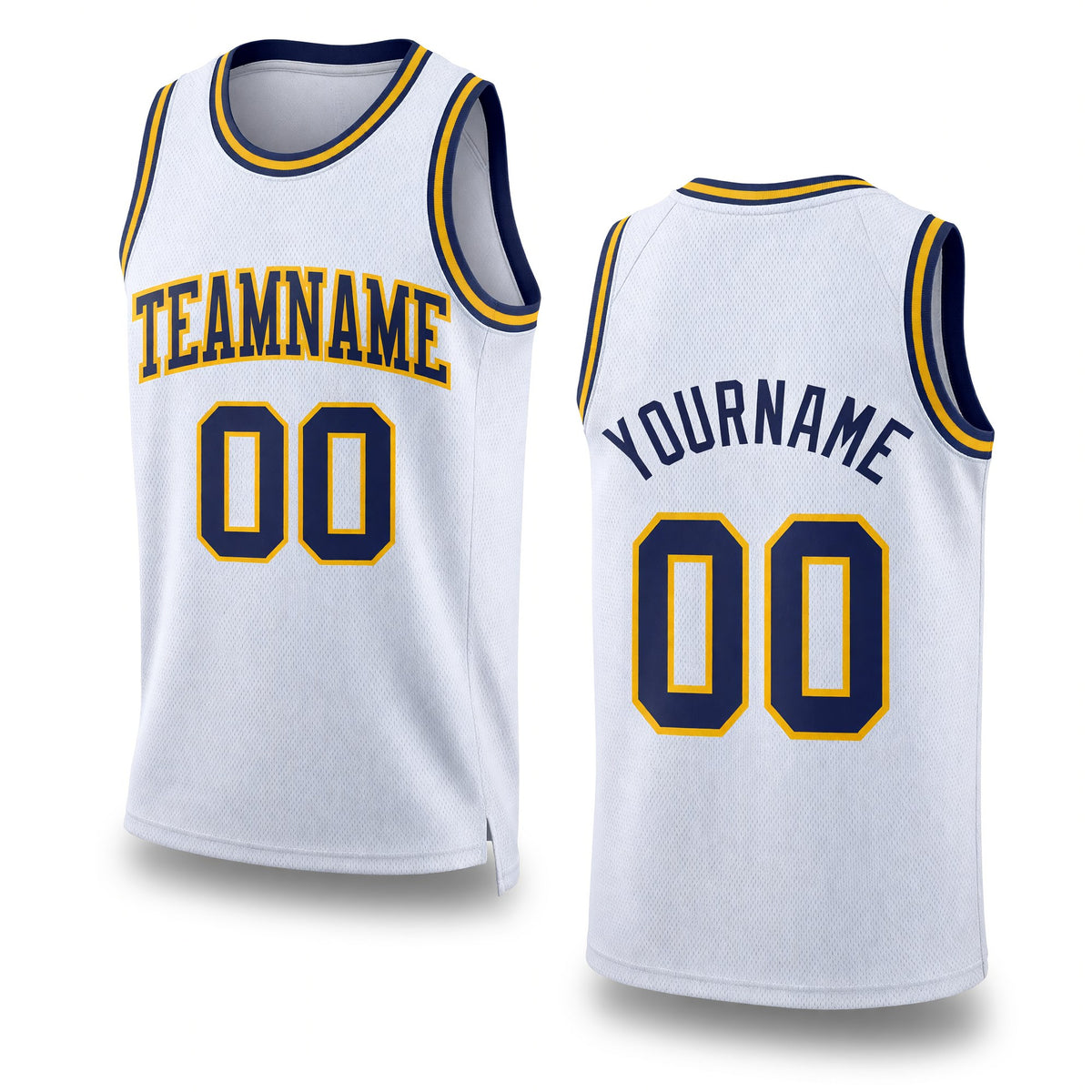Custom White Navy-Gold Authentic Throwback Basketball Jersey