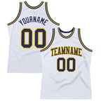 Custom White Navy-Gold Authentic Throwback Basketball Jersey photo 1