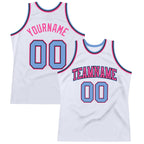 Custom White Light Blue-Pink Authentic Throwback Basketball Jersey photo 1