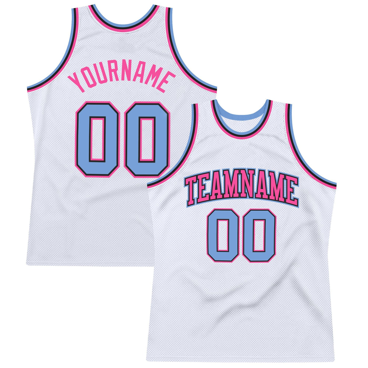 Custom White Light Blue-Pink Authentic Throwback Basketball Jersey photo 1