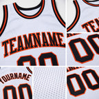 Custom White Black-Orange Authentic Throwback Basketball Jersey detail