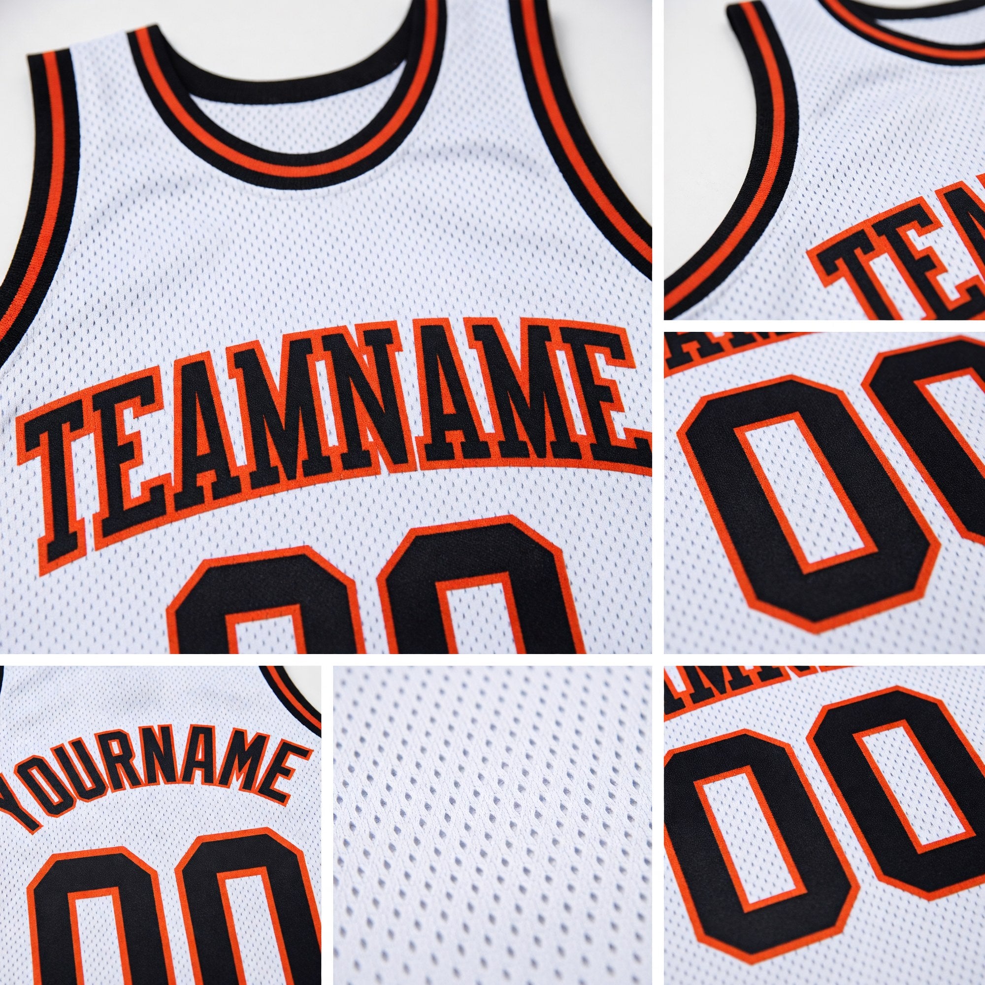 Custom White Black-Orange Authentic Throwback Basketball Jersey detail