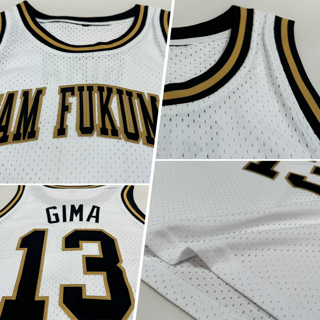 Custom White Black-Old Gold Authentic Throwback Basketball Jersey photo 2