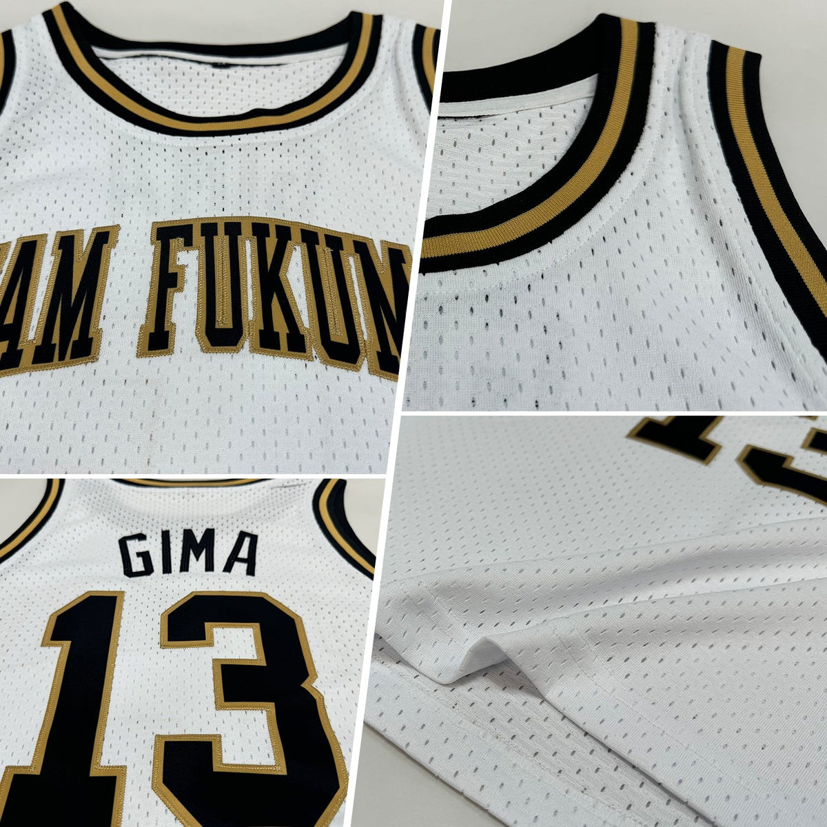 Custom White Black-Old Gold Authentic Throwback Basketball Jersey photo 2
