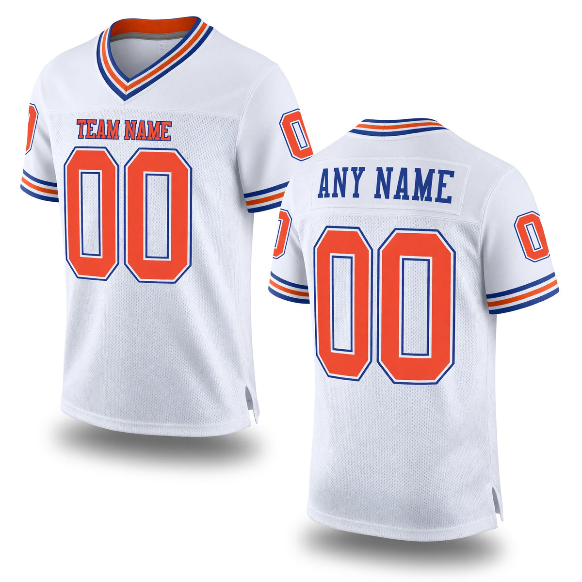 Custom White Orange-Royal Mesh Authentic Throwback Football Jersey