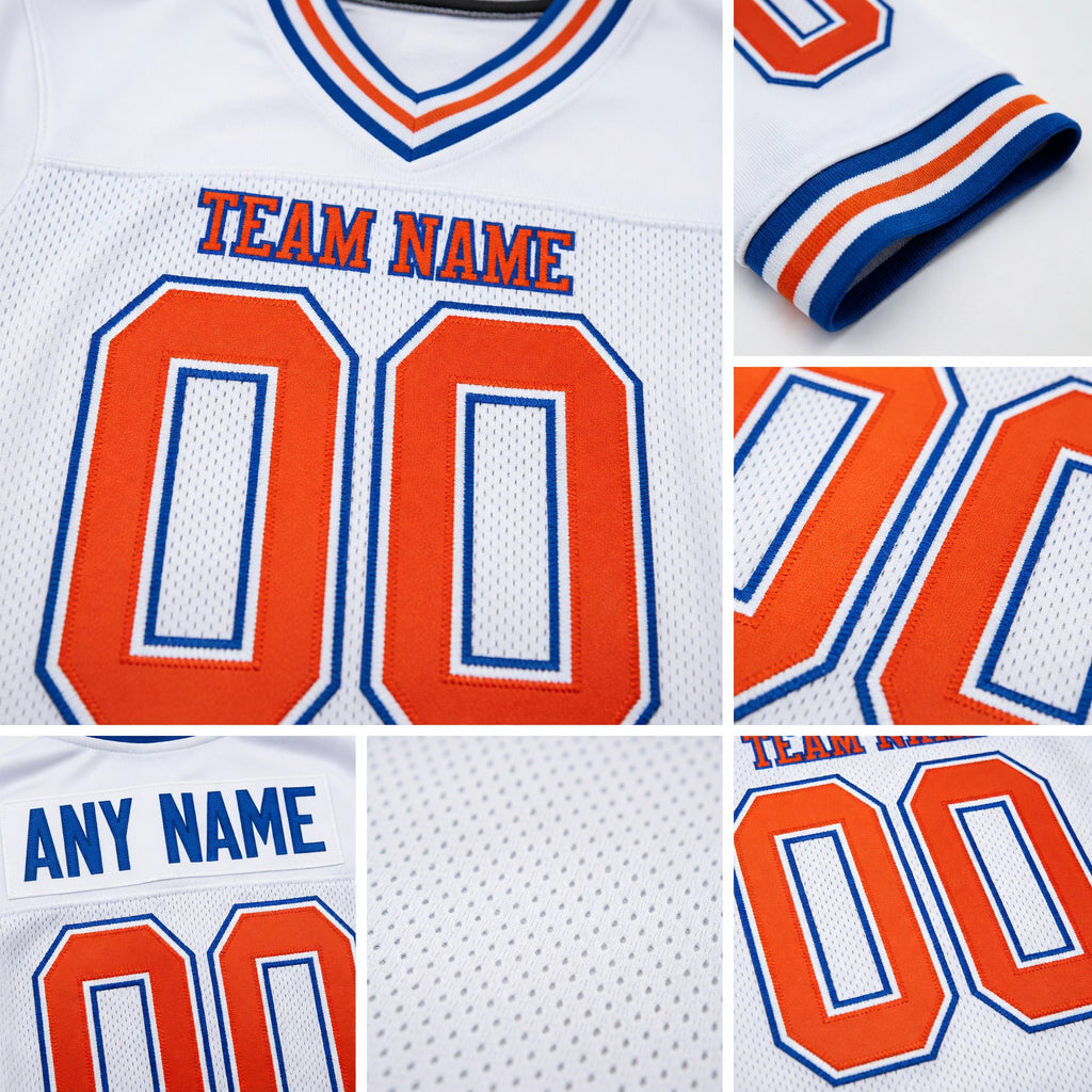 Custom White Orange-Royal Mesh Authentic Throwback Football Jersey detail