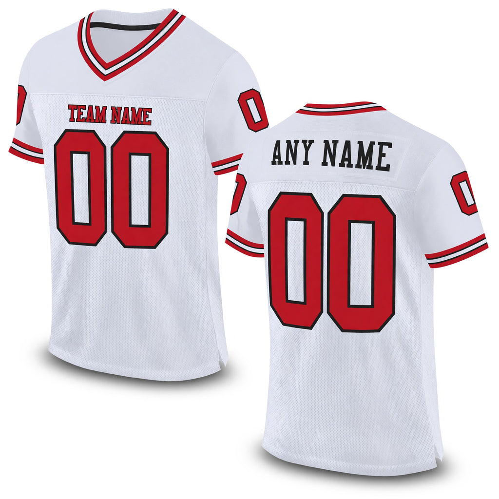 Custom White Red-Black Mesh Authentic Throwback Football Jersey