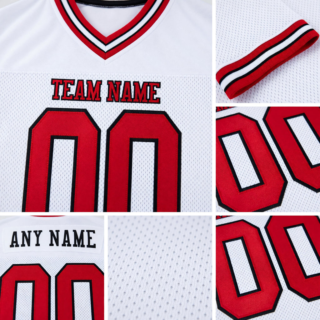 Custom White Red-Black Mesh Authentic Throwback Football Jersey detail