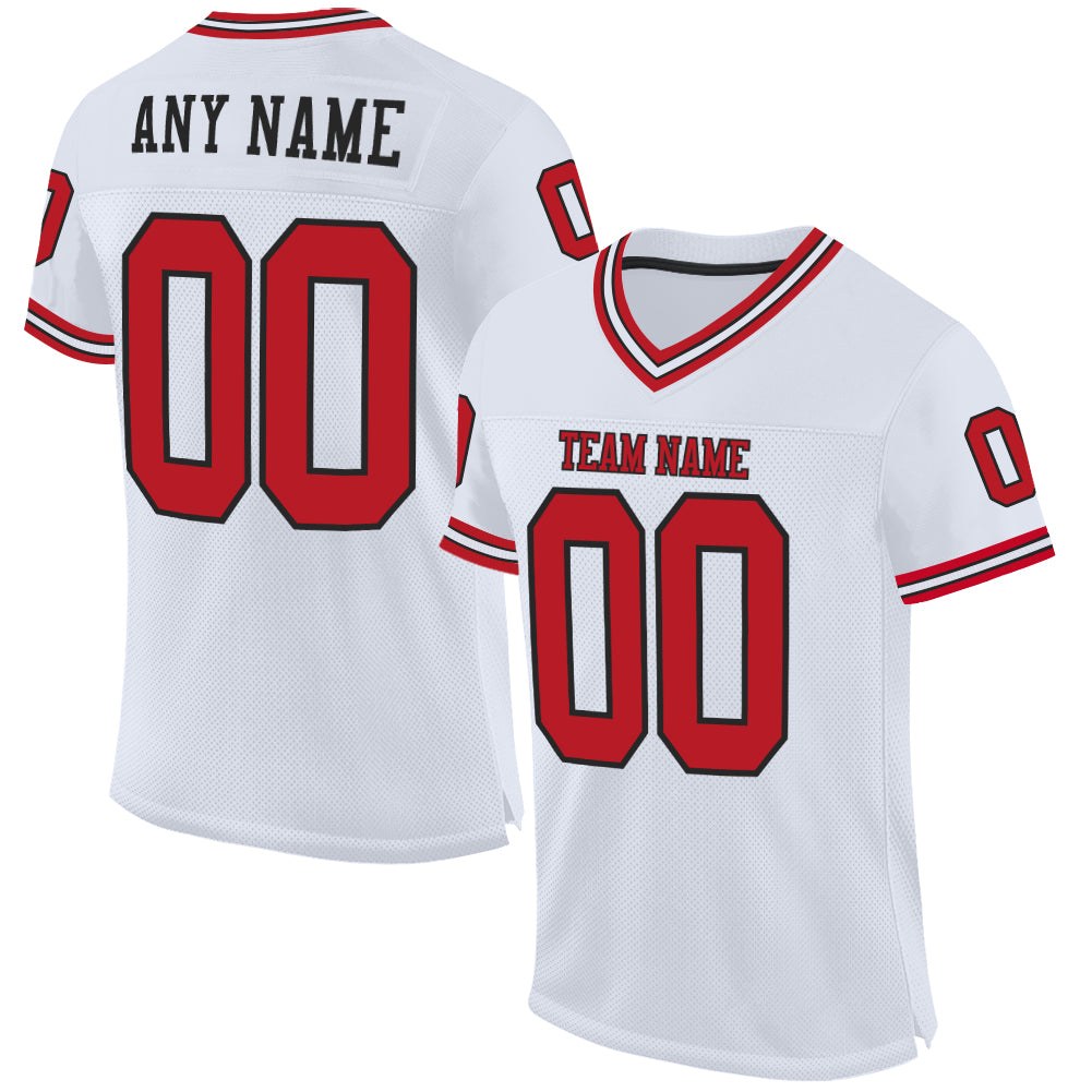 Custom White Red-Black Mesh Authentic Throwback Football Jersey photo 1