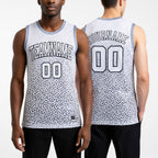 Custom White White-Black Round Neck Sublimation Basketball Uniform Jersey worn front and back