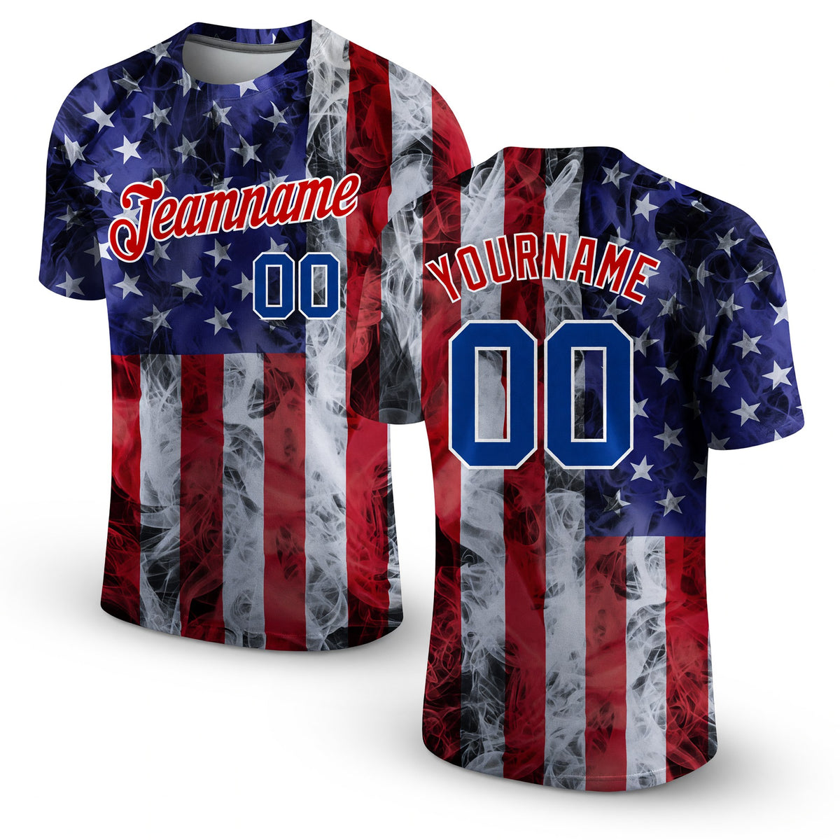 Custom White Royal-Red 3D American Flag Performance T-Shirt
