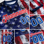 Custom White Royal-Red 3D American Flag Performance T-Shirt detail