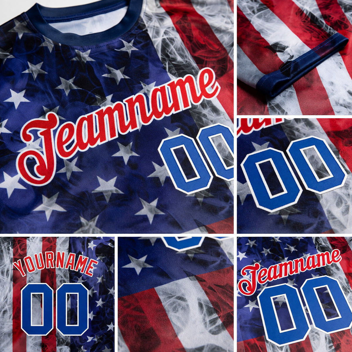 Custom White Royal-Red 3D American Flag Performance T-Shirt detail