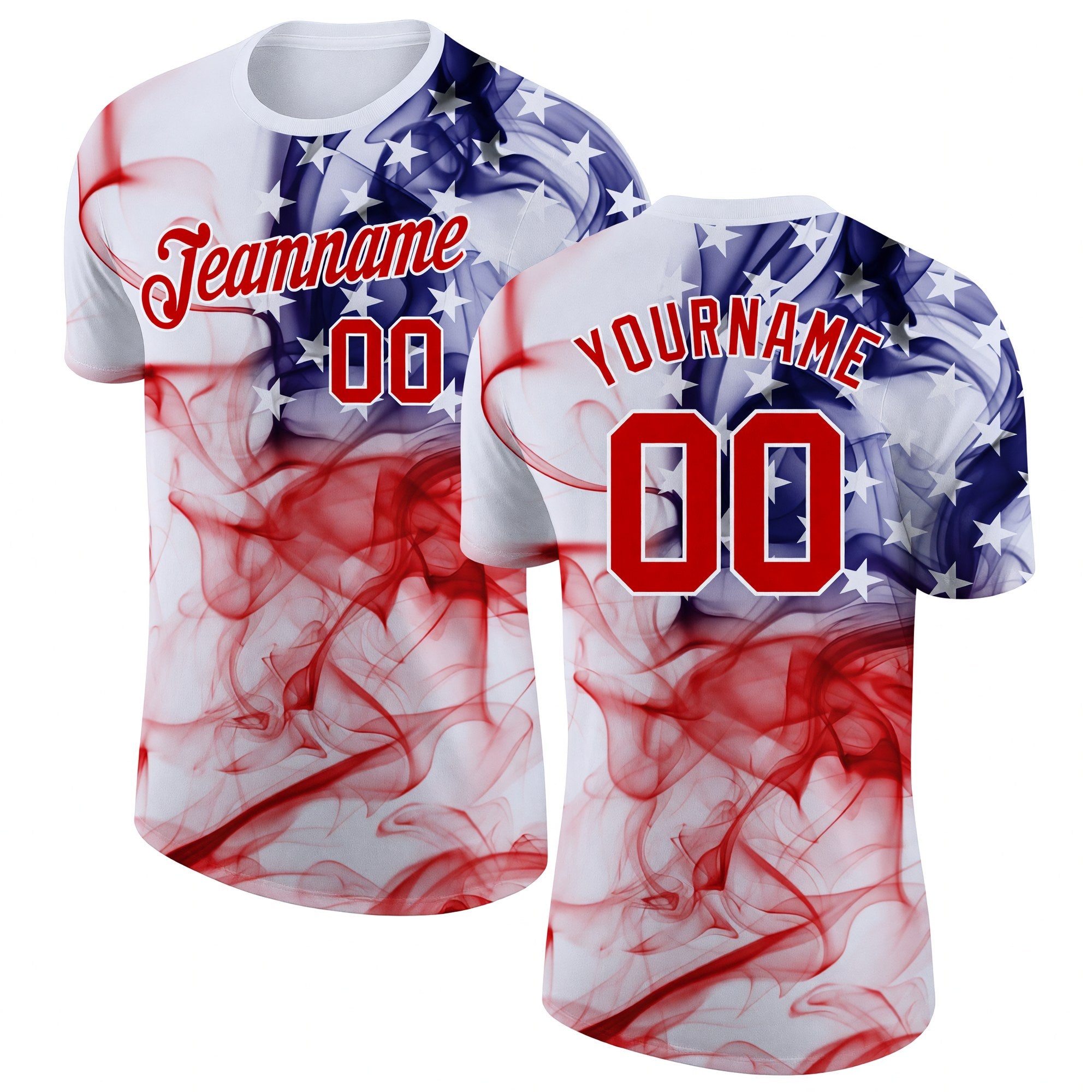 Custom White Red-Purple 3D American Flag Performance T-Shirt