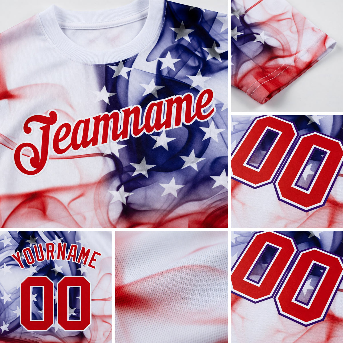 Custom White Red-Purple 3D American Flag Performance T-Shirt detail