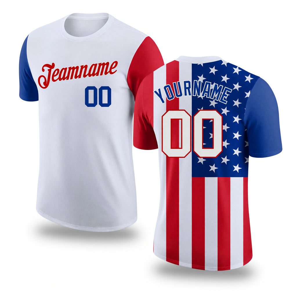 Custom White White-Red 3D American Flag Performance T-Shirt