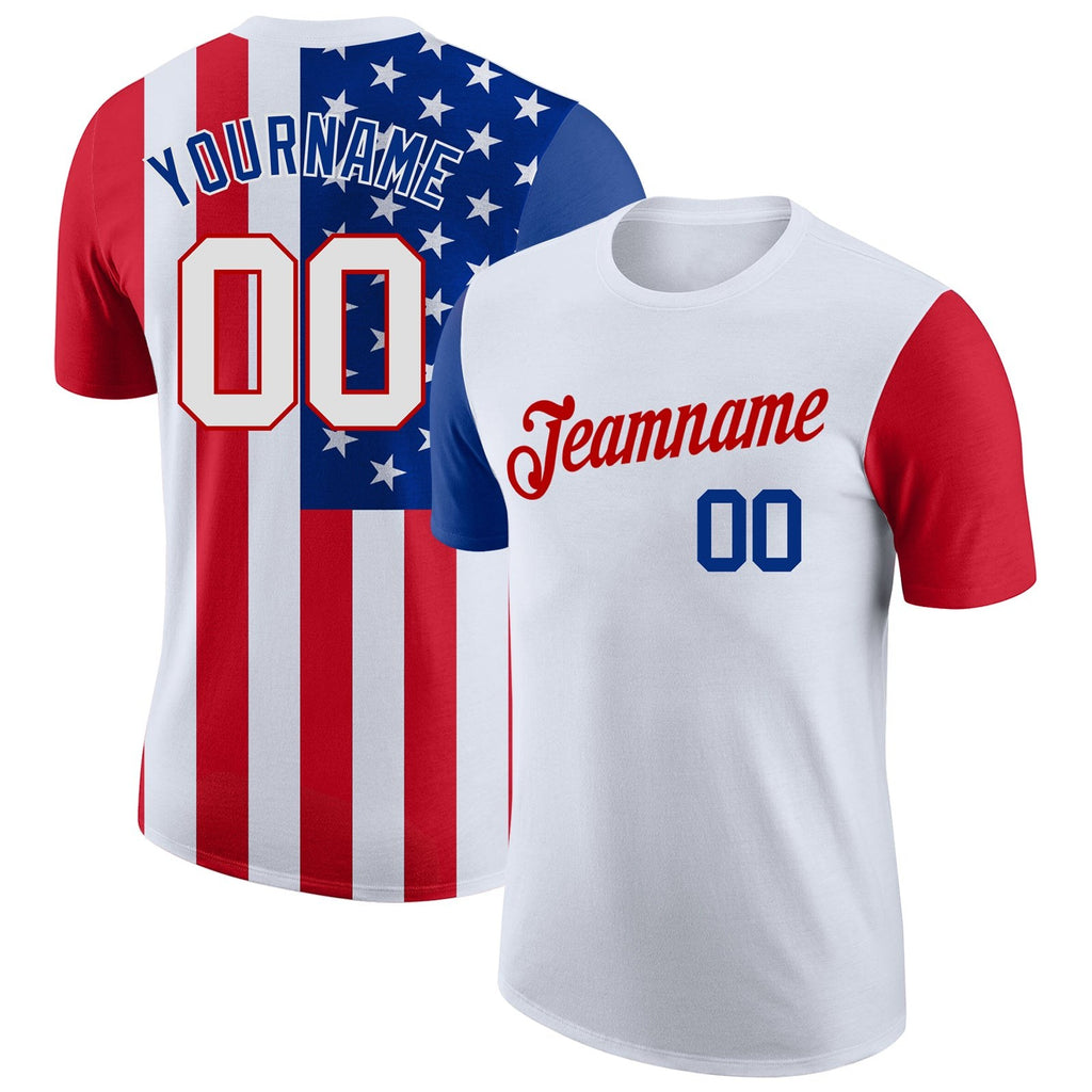 Custom White White-Red 3D American Flag Performance T-Shirt photo 1