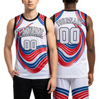 Custom White White-Red Round Neck Sublimation Basketball Uniform Jersey worn front and back